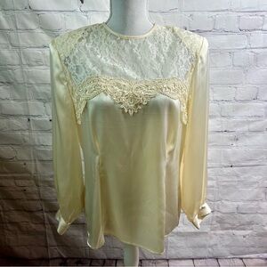 NILANI Vintage Satin & Lace Blouse Top 12 NWT